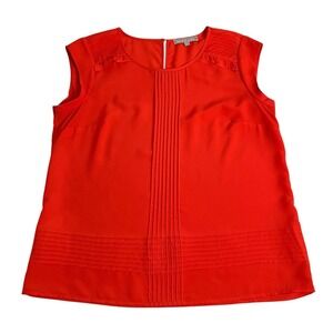 Daniel Rainn Top Womens Large Red Sleeveless Pleated Ruffle Semi Sheer Boho Chic